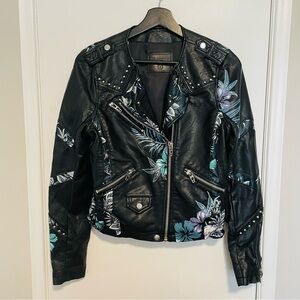 Blank NYC Black Leather Jacket with Floral Design